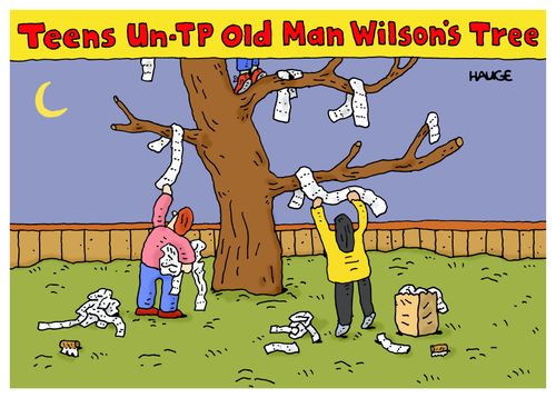 Teens un-TP old man Wilson's tree