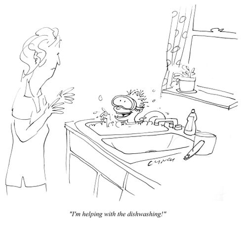 "I'm helping with the dishwashing."