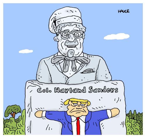 Trump protects Colonel Sanders statue.