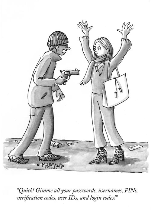 "Quick! Gimme all your passwords, usernames, PINS, verification codes, user IDs and login codes!"