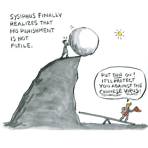 Sisyphus finally realizes his punishment is not futile.