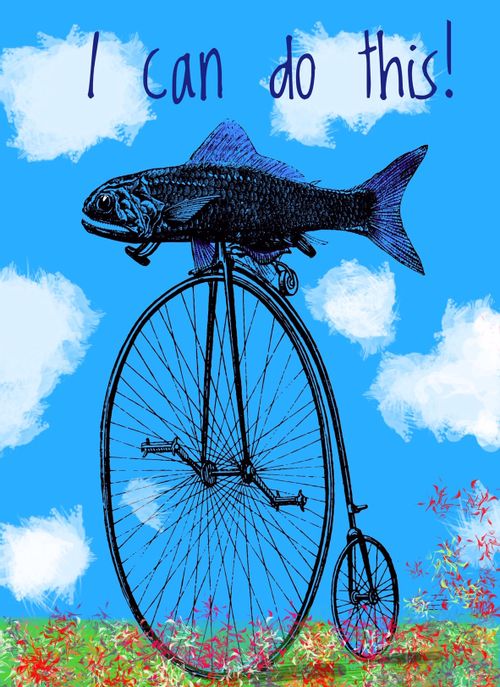 Fish riding penny-farthing.