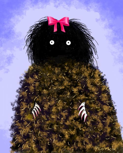 A monster in a pink bow
