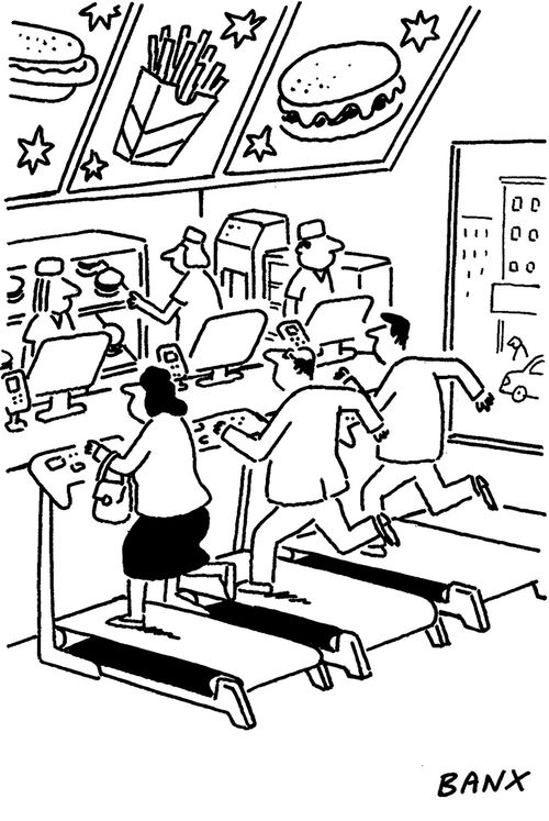 Treadmills at fast food restaurants