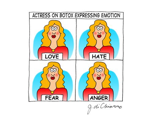 Actress on botox expressing emotion.