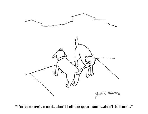 "I'm sure we've met before... don't tell me your name... don't tell me..."