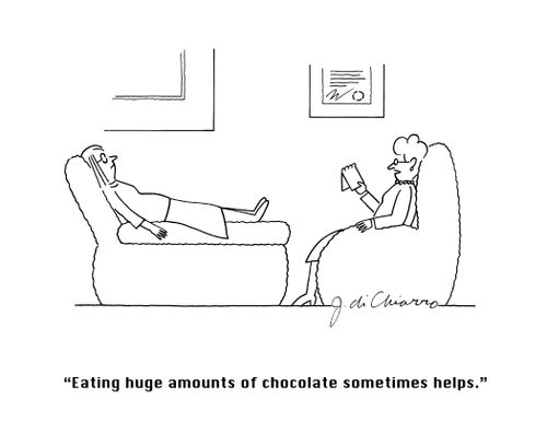 "Eating huge amounts of chocolate sometimes helps."