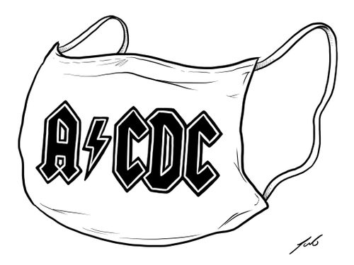 A face mask with 'A CDC' printed on it