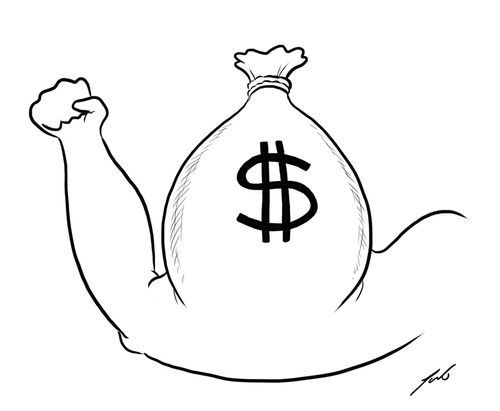 bag of money as a bicep