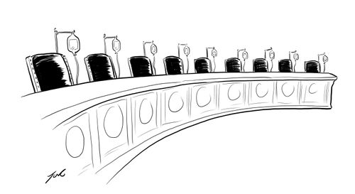 Supreme court chairs with IV bags