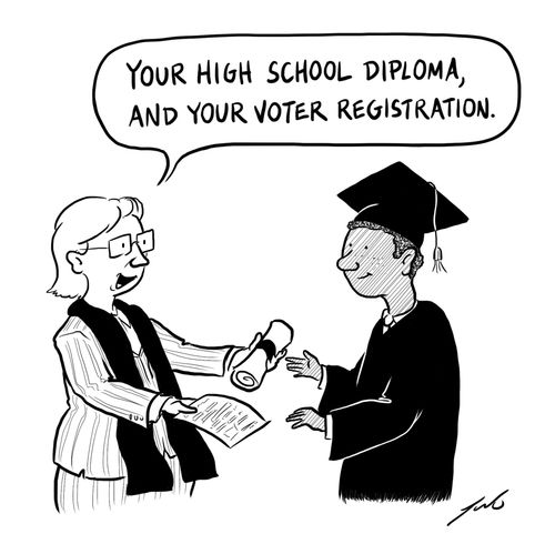 "Your high school diploma, and your voter registration."