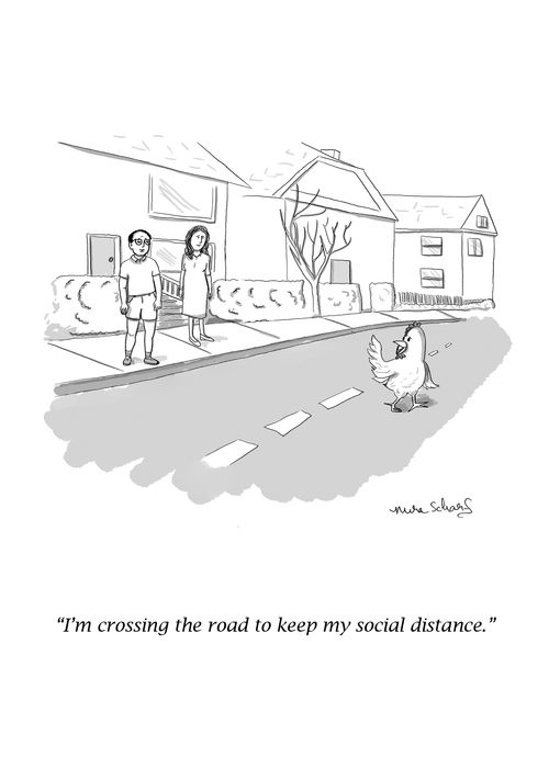 "I'm crossing the road to keep my social distance."