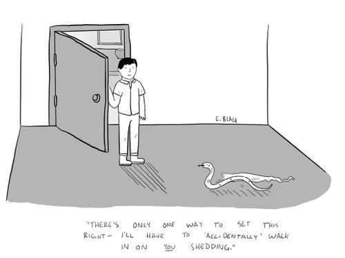 "There's only one way to set this right - I'll have to 'accidentally' walk in on YOU shedding."