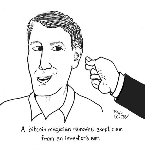 A bitcoin magician removes skepticism from an investor's ear.