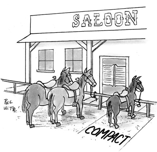 Compact parking space for pony at saloon. 