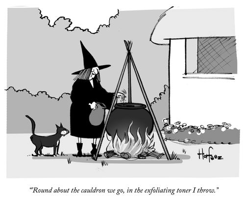 "Round and round the cauldron we go, in the exfoliating toner I throw."