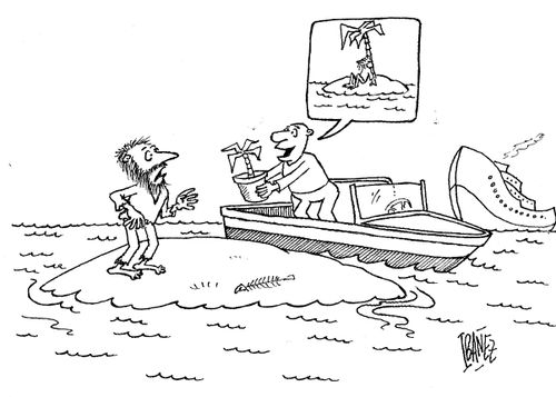 Man giving a palm tree to a stranded man