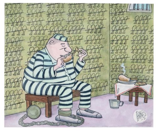 Prisoner is treated to leg of lamb for dinner.