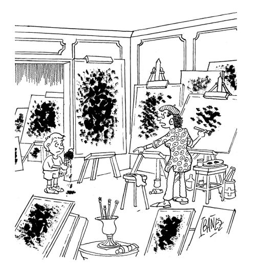 An artist tells a child off for dripping ice cream on the floor