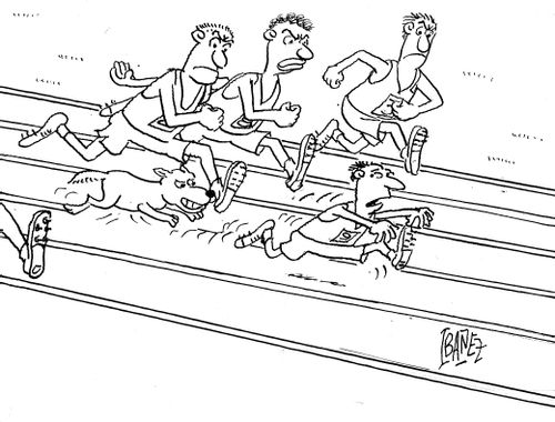 Sprinter being chased by dog leads the race.