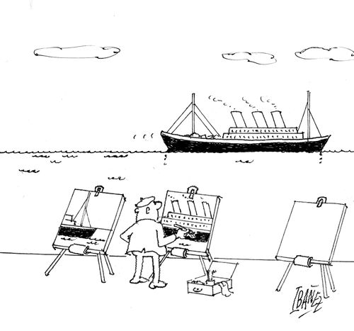 A painter drawing a ship