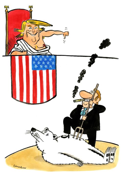 Emperor Trump gives a thumbs down to a polar bear