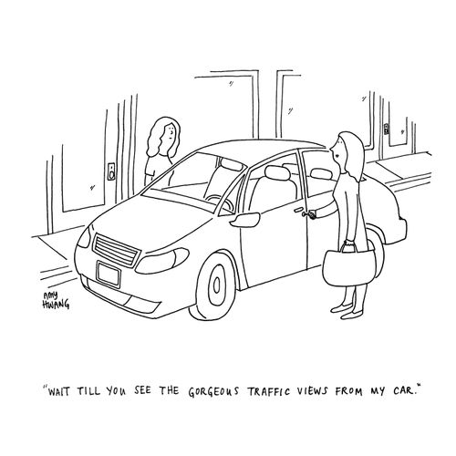 "Wait till you see the gorgeous traffic views from my car."