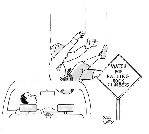 Watch for falling rock climbers