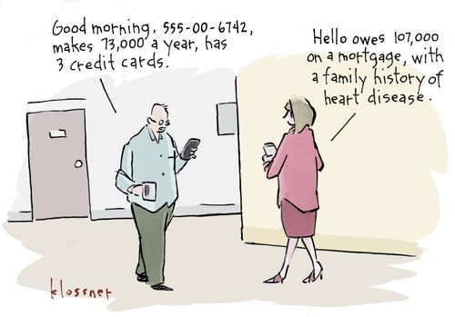 "Good morning, 555-00-6742, makes 73,000 a year, has 3 credit cards."
