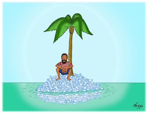 Plastic Bottles Desert Island