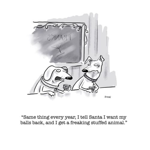 "Same thing every year, I tell Santa I want my balls back, and I get a freaking stuffed animal."