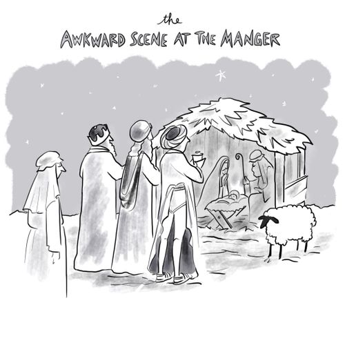 The awkward scene at the manger