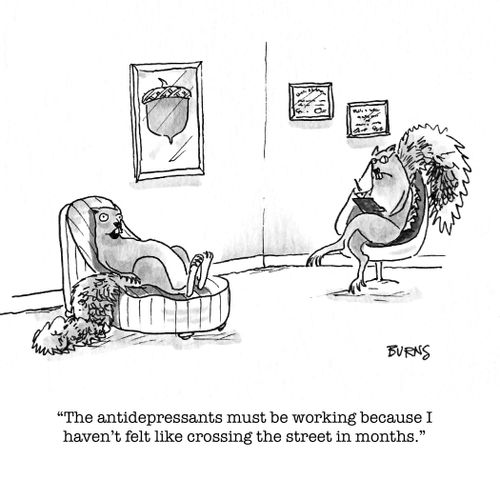 "The antidepressants must be working because I haven't felt like crossing the street in months."