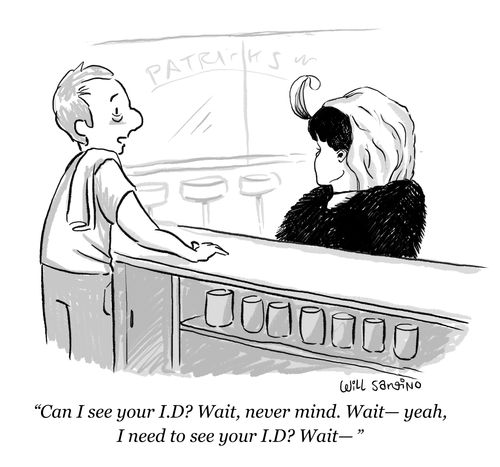 "Can I see your ID? Wait, never mind. Wait - yeah, I need to see your ID? Wait --"