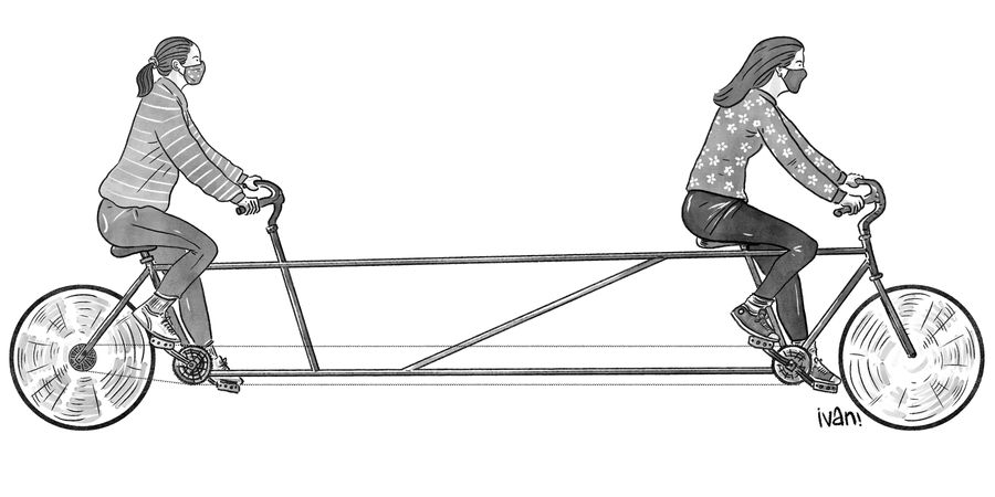 Socially-distanced tandem.