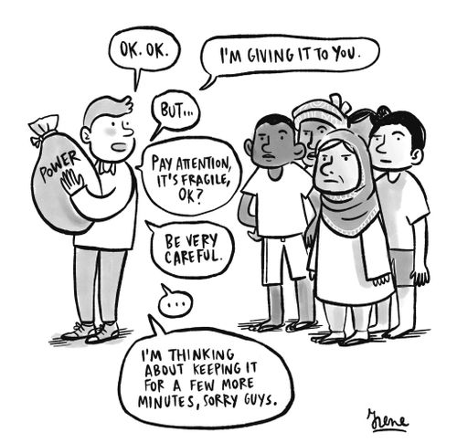 Boy holding power doesn't want to share.