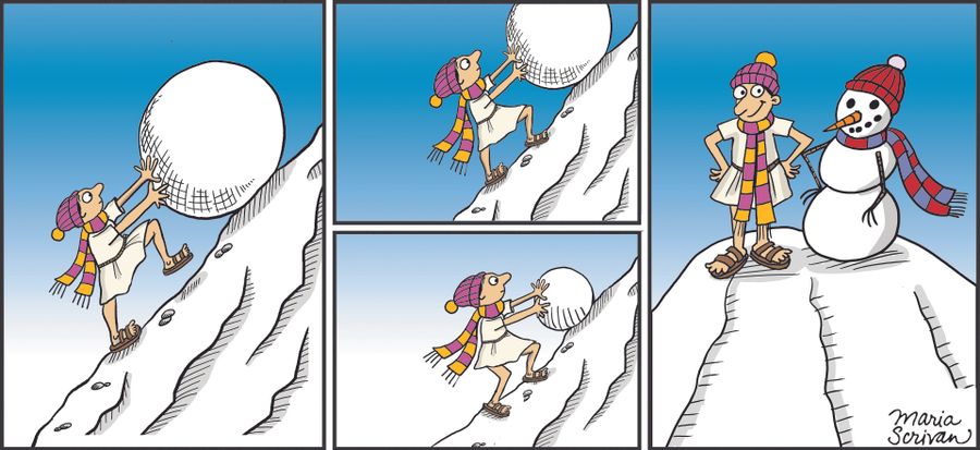 Sisyphus finishes his snowman