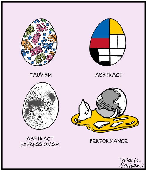 Eggs portrayed in different art media.