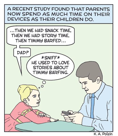 A recent study found that their parents now spend as much time on their devices as their children do.