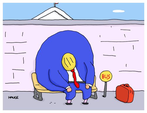 Trump waiting at the bus stop.