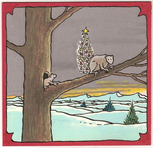 Squirrel decorates its tail as a christmas tree