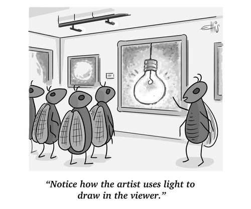 "Notice how the artist uses light to draw in the viewer."