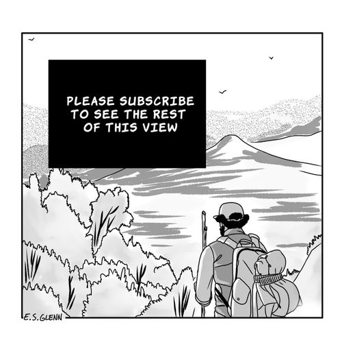 Sign reads: Please subscribe to see the rest of this view.