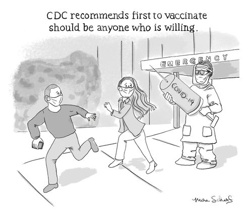 CDC recommends first to vaccinate should be anyone who is willing.