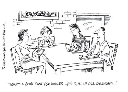 "What's a good time for dinner, let's sync up our calendars..."