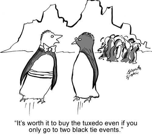 "It's worth it to buy the tuxedo even if you only go to two black tie events."