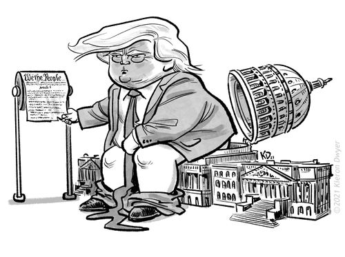 Trump uses the Capitol Building as a toilet and the Constitution as toilet paper.