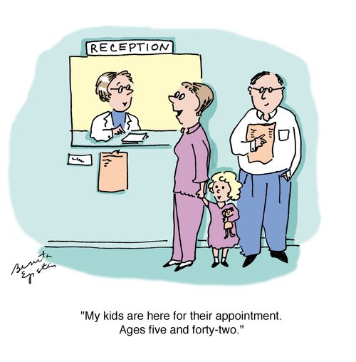 "My kids are here for their appointment. Ages five and forty-two."