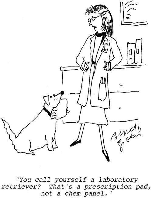 "You call yourself a laboratory retriever? That's a prescription pad, not a chem panel."