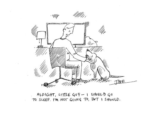 "Alright, little guy – I should go to sleep. I'm not going to, but I should."